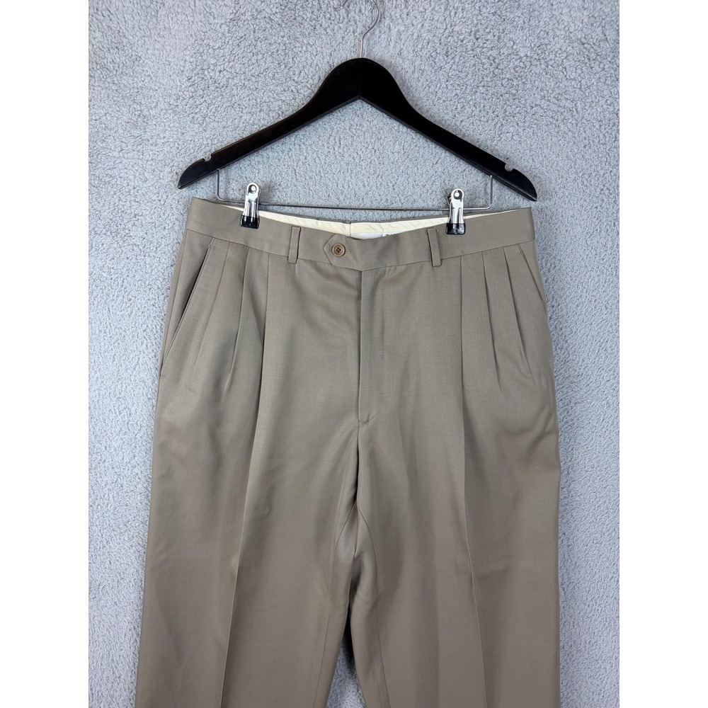 Pazoni Dress Pants Mens 35x30 Beige Wool Pleated Cuffed Made In Italy Formal Men